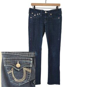 True Religion Billy Straight Leg Beaded Contrast Stitching Medium Wash Jeans 27